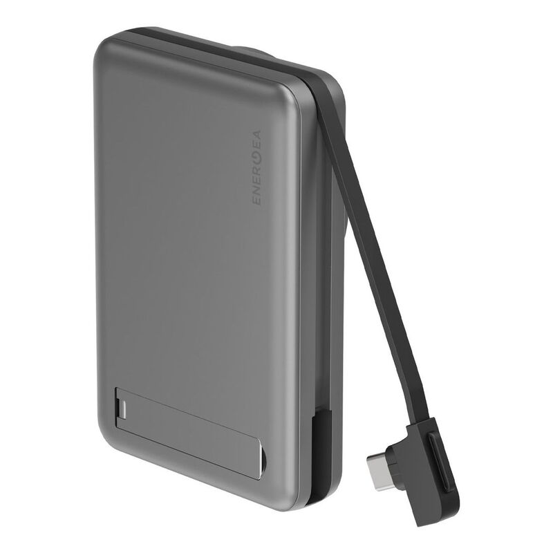 Energea Magpac Pro 10000mAh MagSafe Compatible Power Bank With Built-In Cable And Stand - Gunmetal