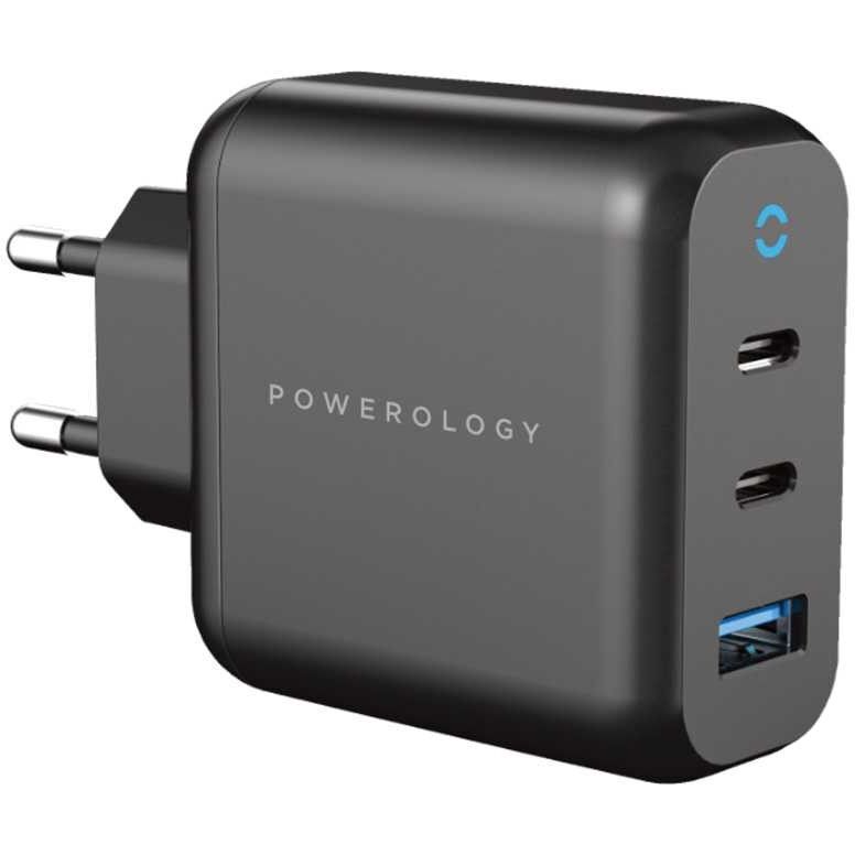 Powerology 3-Output 65W PD GaN Charger with Quick Charge USB-A (EU)