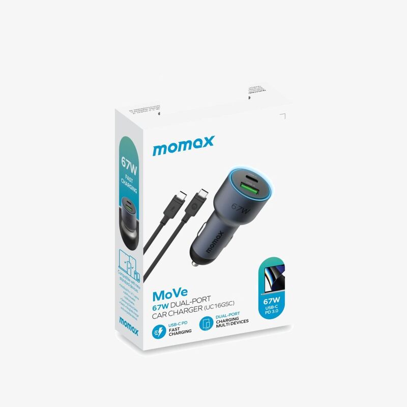 Momax Move 67W Dual-Port Car Charger (Bundle With DC21) - Space Grey
