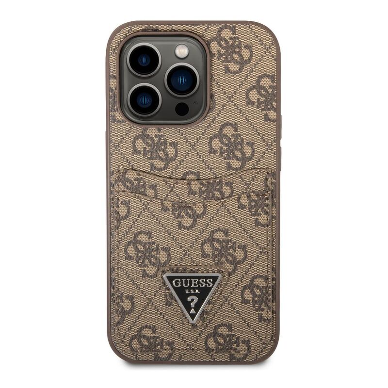 Guess PU Leather Case with Double Card Slot 4G Double & Triangle Logo for iPhone 15 Pro Max - Brown