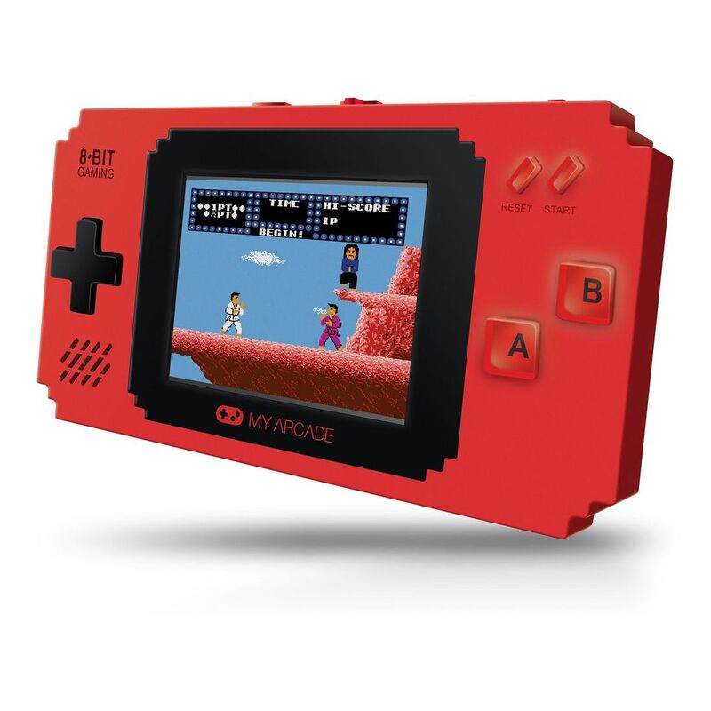 جهاز تشغيل الألعاب My Arcade Pixel Player مع 300 لعبة كلاسيكية من شركة Data East باللون الأحمر