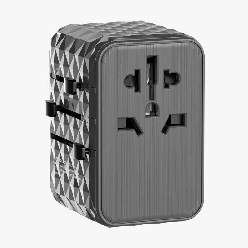 Powerology 65W PD Universal Multi-Port Travel Adapter with 3 Type-C Output - Grey