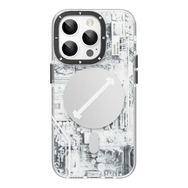 Youngkit Futuristic Circuit MagSafe Case for iPhone 14 Pro Max - Silver