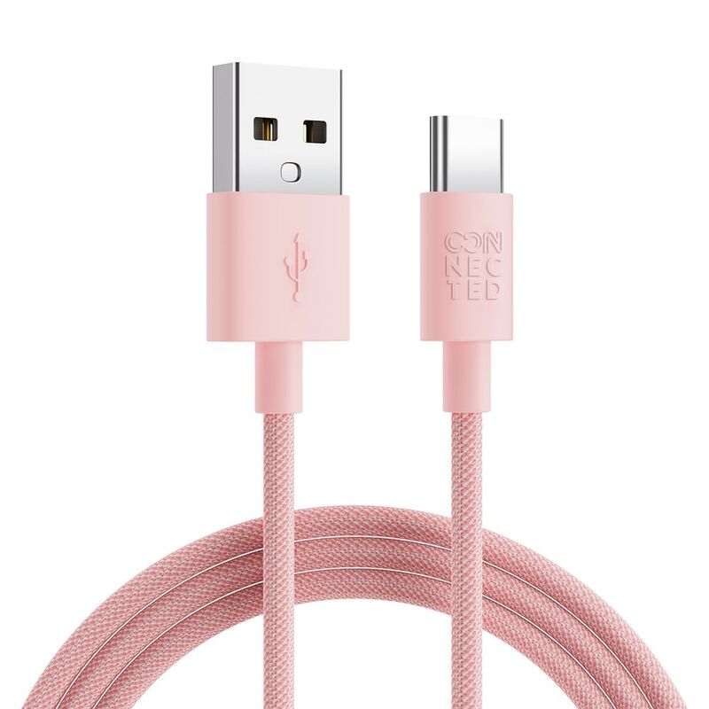 Connected FAST3 USB-A To USB-C Braided Charging Cable 1.2m - Pink
