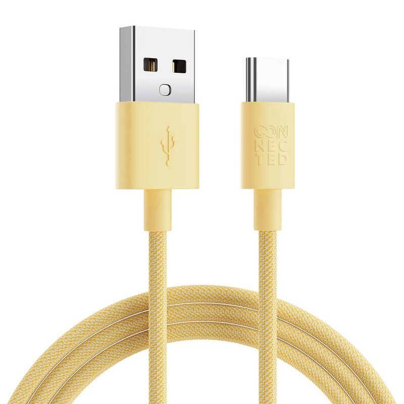 Connected FAST3 USB-A To USB-C Braided Charging Cable 1.2m - Yellow