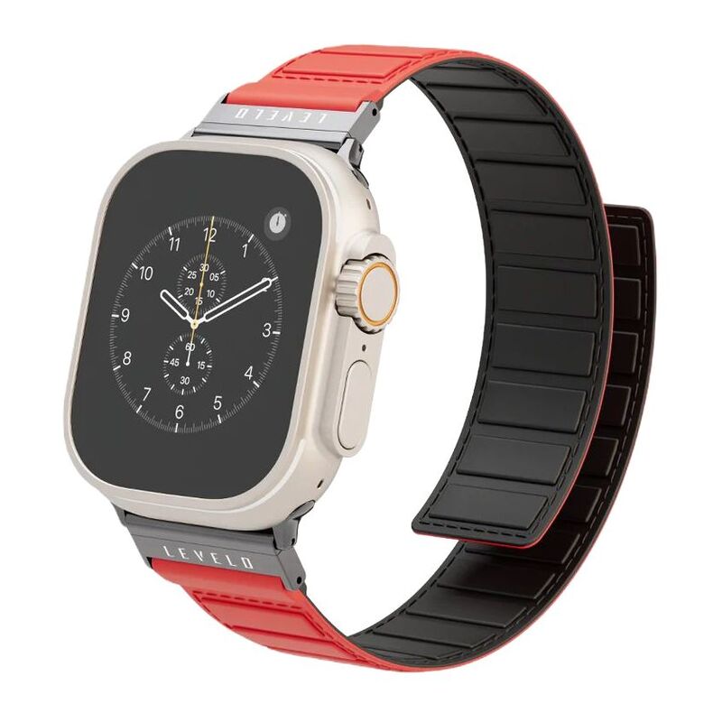Levelo Vogue Watch Strap for Apple Watch Ultra 49mm/Series 8 45mm/Galaxy Watch 22mm - Black/Red