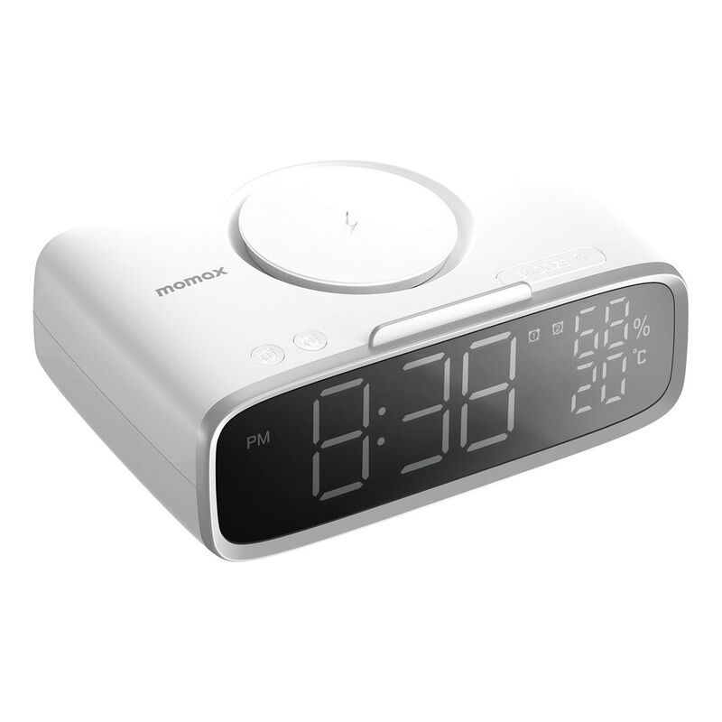 Momax Q.Clock 5 Digital Clock with Wireless Charger - White