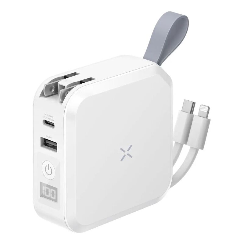 Bazic GoPort Travel 10K 10000mAh Universal Wall Charger With Built-In Cable - White