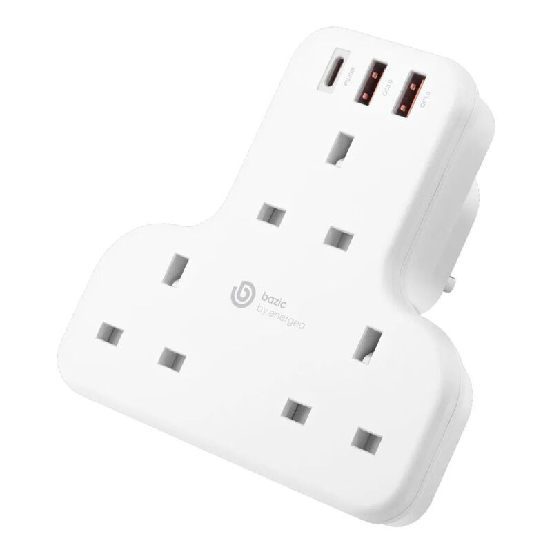 Bazic GoPort Trio 6-In-1 Multi-Socket Wall Charger With PD/QC 20W Fast Charging - White