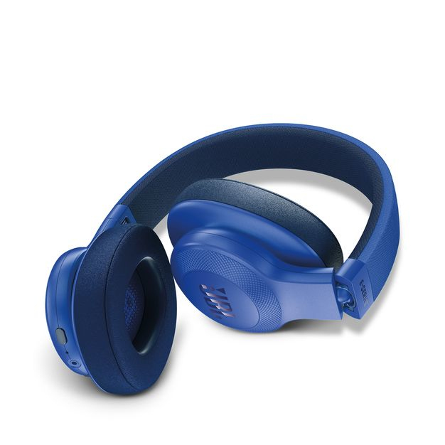 سماعة رأس E55Bt المحمولة من جيه بي إل، للأذنين، مُزوَّدة بعصابة رأس، باللون الأزرق