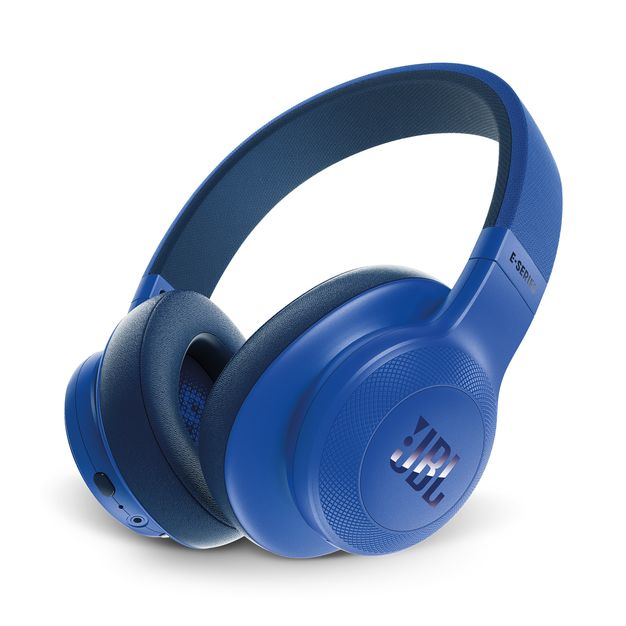 سماعة رأس E55Bt المحمولة من جيه بي إل، للأذنين، مُزوَّدة بعصابة رأس، باللون الأزرق