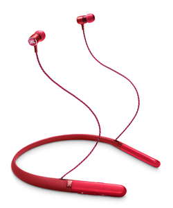 سماعة رأس لايف 200 بي تي المحمولة من جي بي إل، إن إير، للأذنين، طوق الرقبة، باللون الأحمر