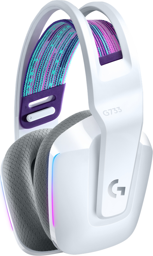 سماعة الرأس اللاسلكية لايت سبيد G733 من لوجي تك لالعاب بالوان الفضاء اللوني ار جي بي - ابيض