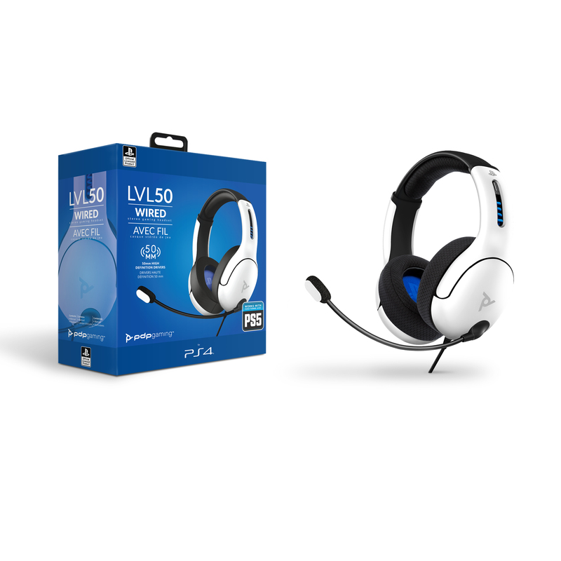 سماعات الرأس السلكية LVL50 للألعاب من بي دي بي بلون أبيض لأجهزة PS5/PS4