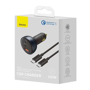 Baseus Qualcomm Quick Charge 5 Technology Multi-Port Fast Charge Car Charger & 1m Cable - Black