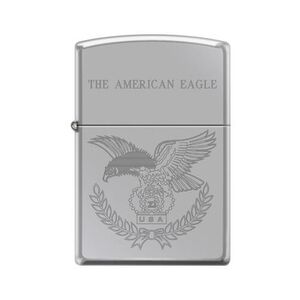 Zippo 250 AE184098 High Polish Chrome Eagle With Crown Windproof Lighter