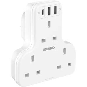 Momax ONEPLUG 3-Outlet T-shaped Extension Socket With USB - White