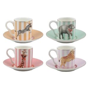 Yvonne Ellen Espresso Cup & Saucers (Lion/Elephant/Giraffe/Zebra) (Set of 4)